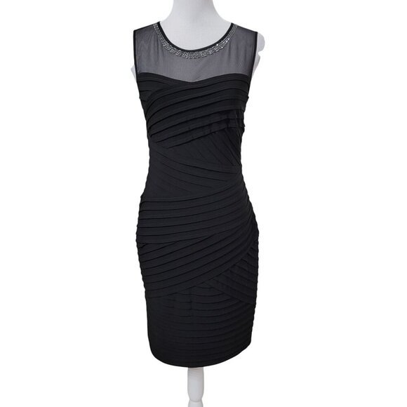 Calvin Klein Size Unknown Black Diagonal Pintuck Sheath Dress, Sheer Yoke, EUC - Picture 1 of 13